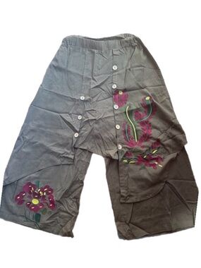 Mizhe vintage  overlay button rare Olive Green Wide-Leg Crop Pants